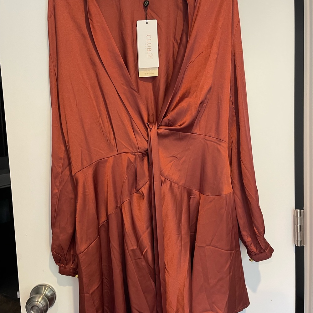 NWT Club London Rust Satin Wrap Dress US 10